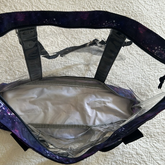 Large clear PVC and starscape Polyester tote bag with small clear PVC zipper bag - Picture 3 of 12